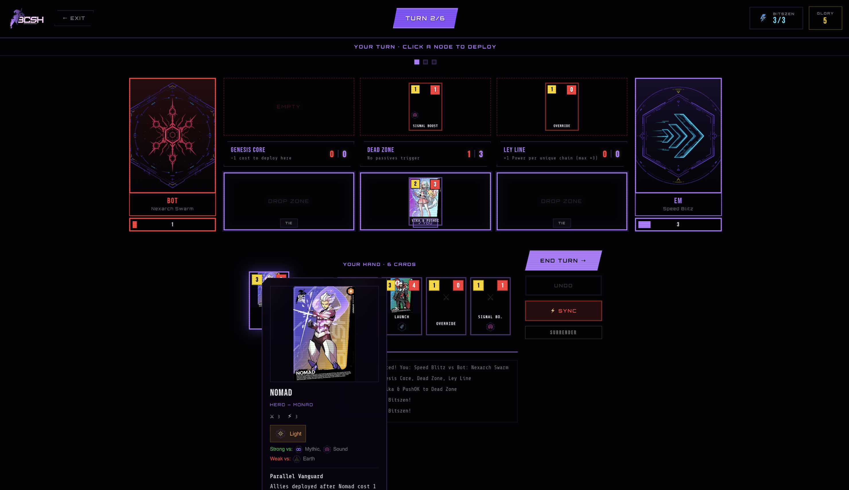 Card detail popup showing element and ability