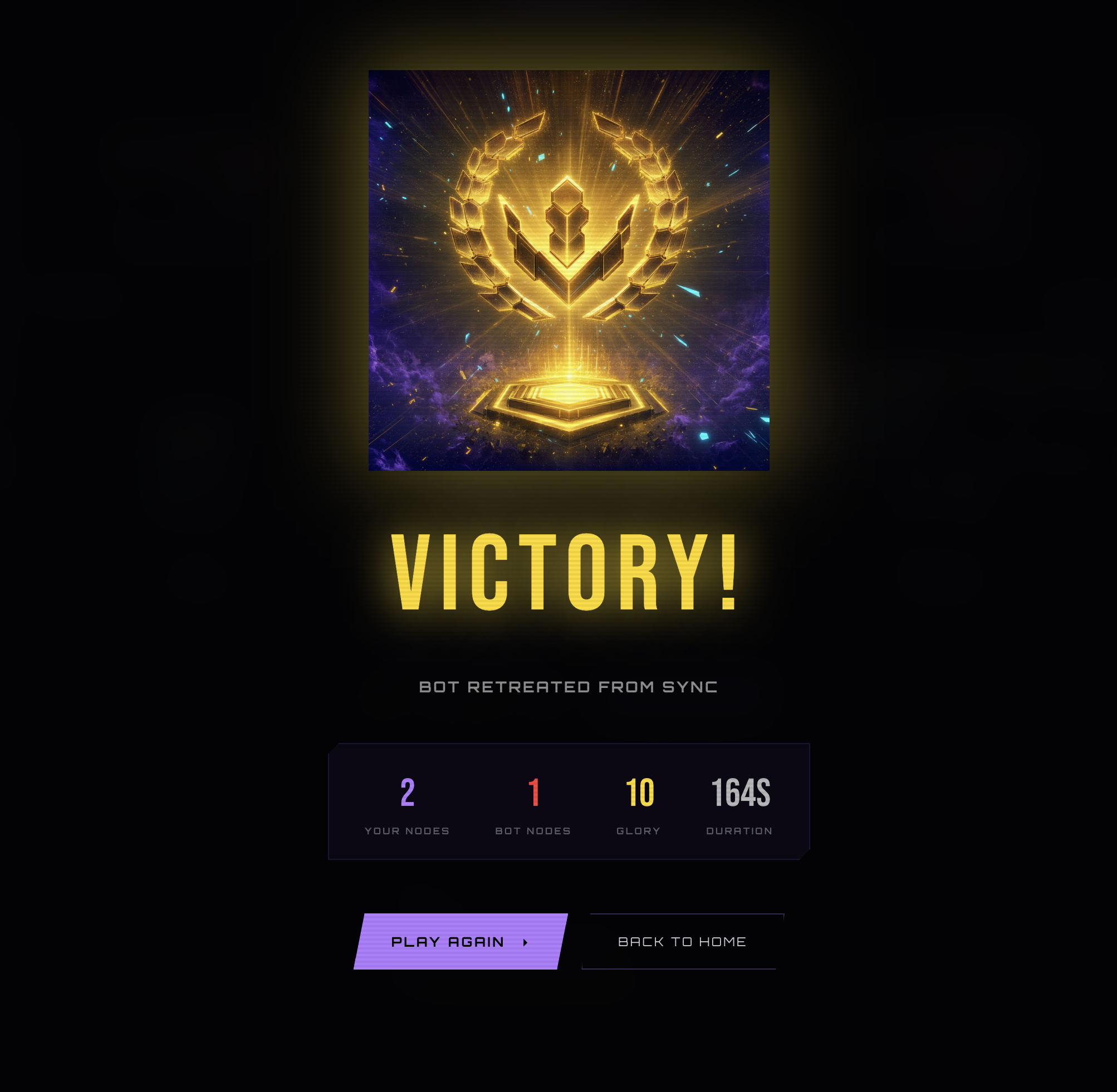 Victory screen — 2 zones won, 10 Glory earned